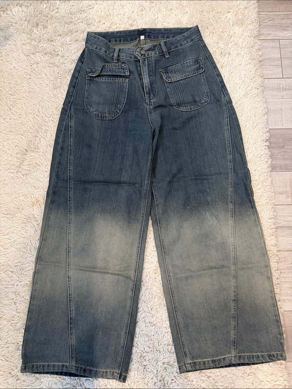 Wide-Leg Washed Blue Denim Jeans